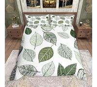 Feuilles Vertes Housse de Couette 160x200 Parures de Lit 1 Personne Imprimé 3D Microfibre Douce Plantes Housses Couette avec 2 Taies d'oreiller et Fermeture Éclair k.4582