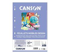 Feuillet mobile dessin canson a4 210x297mm papier blanc grain léger 100 pages perforées 90g coloris blanc