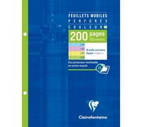Feuillets mobiles couleur sous étui 17x22 cm 200 pages perforés grands carreaux papier Couleur aléatoire 50 pages bleues, 50 pages rose, 50 pages vertes, 50 pages jaunes - Assortis