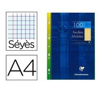 Feuillets mobiles de couleur sous étui A4 100 pages perforées grands carreaux