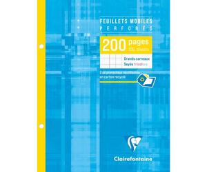 Feuillets mobiles sous étui 17x22 cm 200 pages perforées 2 trous grands carreaux