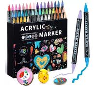 Feutre Acrylique 48 Couleurs, Double Pointe Marker, Stylo Marqueur Peinture Acrylique pour Bois Toile Pierre DIY Feutres Coloriage