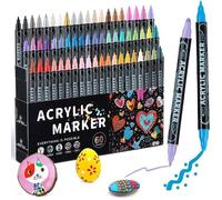 Feutre Acrylique, 60 Couleurs Acrylic Paint Marker, Double Pointe Stylos Marqueur Peinture pour Coloriage Verre Tissu Bois Pierre