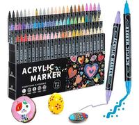 Feutre Acrylique, 72 Couleurs Acrylic Paint Marker, Double Pointe Stylos Marqueur Peinture pour Coloriage Verre Tissu Bois Pierre