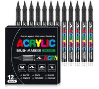 Feutre Acrylique Noir,12 Marqueur Acrylique,Liquide Direct Acrylic Paint Marker,Stylo Acrylic pour Coloriage,Calligraphie,Bois