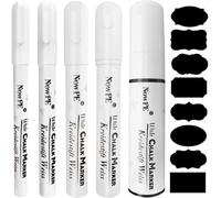 Feutre Craie Blanc, Marqueur Craies 1mm, 3mm, 6mm, 10mm Et 15mm Pour Tableau Noir, Verre Et Fenêtres, Humide Ou Sec Effacable Stylo De Craie, 5 Marqueurs Liquide + 16pcs Ardoise Noire Etiquettes