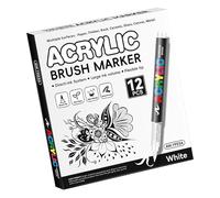 Feutre de coloriage avec pointe pinceau souple, 12 blanches | Marqueur acrylique liquide blanc noir pour art, dessin, scrapbooking, fabrication de cartes, journal, peinture