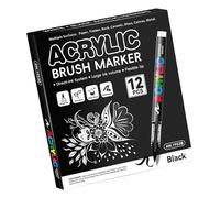 Feutre de coloriage avec pointe pinceau souple, 12 noir | Marqueur acrylique liquide blanc noir pour art, dessin, scrapbooking, fabrication de cartes, journal, peinture