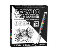 Feutre de coloriage avec pointe pinceau souple, 6 noirs, 6 blancs | Marqueur acrylique liquide blanc noir pour art, dessin, scrapbooking, fabrication de cartes, journal, peinture