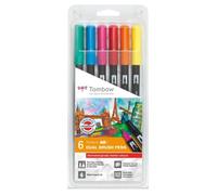Tombow Feutres pinceau double pointe ABT-6P-3, Lot de 6, couleurs testées dermatologiquement