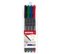 Kores – Feutres fins K-Liner 0,4 mm, pointe métal, triangulaire ergonomique, 4 couleurs assorties