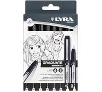 Feutre - LYRA - Graduate Mangapen - 8 stylos - Pointe fine - Encre noire résistante à l'eau