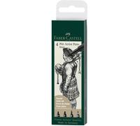 Faber-Castell - Feutres Pitt Artist Pen FC-167153 - Etui 4 noir, encre pigmentée (1,5 C B Fude)