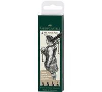 Faber-Castell - Feutres Pitt Artist Pen FC-167153 - Etui 4 noir, encre pigmentée (1,5 C B Fude)