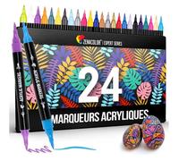 Feutres Acryliques 24 Couleurs Double Pointe Fine & Pinceau-Marqueurs Peinture Pour Dessin, Art Et Décoration Sur Diverses Surfaces