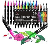 Feutres Coloriage 24 Couleurs Adultes et Enfants Stylo Aquarelle Brush Pen | Marqueurs pointe pinceau et pointe fine, dessin créatif, lettering, DIY, école, loisirs créatifs, bullet journal, mandala