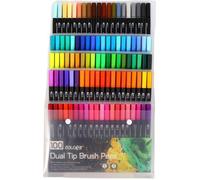 Feutres de Coloriage, 100 Couleurs Art Aquarelle Brosse Pointe Stylos et Pointe Fine pour Adulte Livres de Coloriage, Dessin