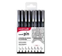 uni-ball – Pochette 8 Feutres Uni Pin – Pointes multipoints et pinceau, encre noire