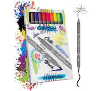 Parure Calli.Brush, 10 stylos feutre calligraphie avec deux côtés (côté calligraphie de 2 mm et côté pinceau flexible),pour handlettering/bullet journaling/écriture créative
