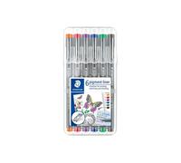 Staedtler Pigment Liner Colour, Feutres très fins à encre colorée pigmentée infalsifiable pour écrire et dessiner, Pointe extra-fine de 0.3 mm, Étui chevalet avec 6 couleurs basiques, 30803-SSB6