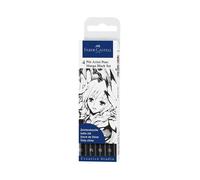 Faber-Castell Stylos à encre de Chine Coffret Manga – encre résistante eau & lumière – 4 pcs Noir