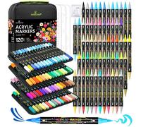 Feutres peinture acrylique - 60 pièces - 120 couleurs - Pointe double - Marqueurs acryliques