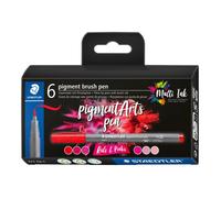 STAEDTLER - Pigment Art - Pigment brush 371 - Etui carton 6 feutres pointe pinceau rouges & roses assortis - 371 C6-1