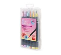 Feutres pinceaux - LEGAMI - Pastel - Encre aquarellable à base d'eau - Pointe nylon flexible - 12 couleurs pastel