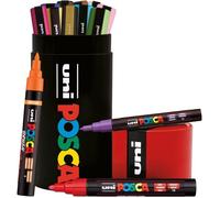 Posca Marqueurs acryliques à base d'eau PC3M PC5M Brush – 13 couleurs assorties, pot métal