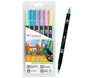 Feutres Tombow - Abt-6c-4 - Lot De 6 Stylos A Double Brosse Abt A Base D'eau Avec Deux Pointes Candy Colors