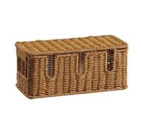 FewNvWa Organiseur de Câbles de Bureau Boîte de Rangement Câbles Boîte avec Couvercle Panière Tressée en Rotin Plastique, Cinq Ouvertures - Trou Latéral, Petite Taille