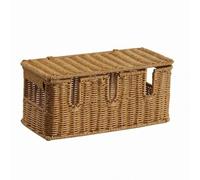 FewNvWa Organiseur de Câbles de Bureau Boîte de Rangement Câbles Boîte avec Couvercle Panière Tressée en Rotin Plastique, Cinq Ouvertures - Trou Latéral, Grande Taille