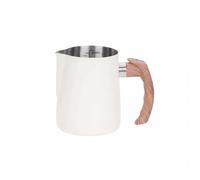 FewNvWa Pichet à Mousser Lait Café Inox Bec Verseur Poignée Bois Intérieur Gradué Récipient Lait Mousse Résistant pour Préparation Cappuccino Usage Domestique Professionnel, Blanc, 600ML