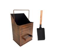 FewNvWa Seau à Cendres avec Couvercle Seau à Cendres Cheminée Seau Porte-cendres Bassine Poêle Matériau Fer Résistant à La Chaleur Ouverture Inclinée Grande C, Pelle En Cuivre