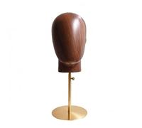 FewNvWa Support d'Exposition Perruque Tête de Présentation Base Stable Mât Métallique Forme Arrondie Matériau Fibre de Verre , Tête En Grain De Bois Avec Base Dorée Hauteur Réglable