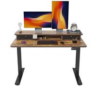 FEZibo Bureau électrique réglable en hauteur avec tiroirs doubles, 120 x 60 cm Bureau de bureau à domicile avec compartiment de rangement, bureau assis-debout pour ordinateur, marron