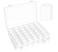 FFowcye Lot de 2 boîtes de rangement à 36 compartiments en plastique avec séparateurs réglables, organiseur de petites pièces transparent pour bijoux, couture, vis, Lego, articles de pêche, loisirs