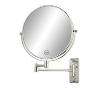 FFowcye Miroir de maquillage mural de 20 cm, miroir cosmétique 1X/10X avec grossissement, double face, bras télescopique, pivotant à 360°, avec finition nickel, idéal pour la salle de bain, le rasage