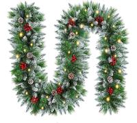 FGHB Guirlande de Noël avec lumières - 2,7 m - Guirlande de Noël illuminée avec des lumières LED - Pour escaliers, cheminées, couronne de Noël festive