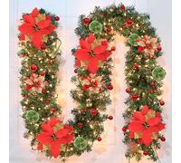 FGHB Guirlande Noel,2.7M / 9FT Guirlande Noel exterieu,220 Embouts en PVC, LED 30 Lumineuse,pour cheminées, escaliers,décoration intérieure,Decoration Noel