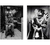 FGHSD Peintures sur Toile Toilette Sexy Femme Homme Couple Imprime Bar Fille Fumer et Boire Photo Affiche Moderne Noir Blanc décor 2x40x60cm sans Cadre