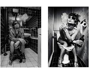 FGHSD Peintures sur Toile Toilette Sexy Femme Homme Couple Imprime Bar Fille Fumer et Boire Photo Affiche Moderne Noir Blanc décor 2x40x60cm sans Cadre
