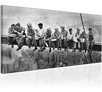FGHSD Tableaux sur toile Déjeuner dans un gratte-ciel Travailleurs sur le gratte-ciel New York Décorations rétro et vintage en noir et blanc Image 50x100cm sans cadre