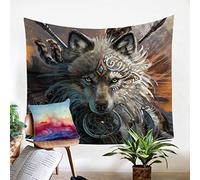 FGVBWE4R Loup Tapisserie Amérindienne Tenture Murale Animal Feuilles Loup Indien Tapisserie Décor À La Maison Tapis De Plage Literie-150x200 cm