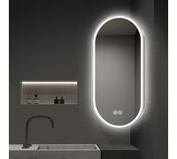 FGXHHS Miroir d'angle de Salle de Bain avec éclairage LED, Bras articulé pivotant Ovale et Cadre en métal, Miroir de Maquillage antibuée 3 Couleurs à intensité Variable (Argent, 40,6 x 91