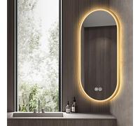 FGXHHS Miroir d'angle de Salle de Bain avec éclairage LED, Bras articulé pivotant Ovale et Cadre en métal, Miroir de Maquillage antibuée 3 Couleurs à intensité Variable (doré, 40,6 x 71,1