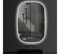 FGXHHS Miroir de Maquillage Mural rétroéclairé à LED, incassable, à intensité Variable (3 Couleurs), avec Film antibuée, Affichage de l'heure et de la température, Design sans Cadre.
