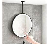 FGXHHS Miroir Mural Rond à Fixation Plafond - Miroir de Salle de Bain Moderne Suspendu avec écran Tactile et éclairage LED pour la Maison ou l'hôtel (Noir, diamètre 50 cm / 19,7 Pouces)