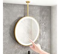 FGXHHS Miroir Mural Rond à Fixation Plafond - Miroir de Salle de Bain Moderne Suspendu avec écran Tactile et éclairage LED pour la Maison ou l'hôtel (Or, diamètre 50 cm / 19,7 Pouces)