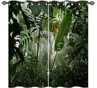 FGYSFT 3D Rideau Occultant Forêt Tropicale Nature Paysage Brouillard Jungle Feuilles Vertes 92X214 Cm X 2 Rideaux Isolants Rideau De Fenêtre Phonique En Polyester Pour Chambre D'Enfant Cuisine Salon D